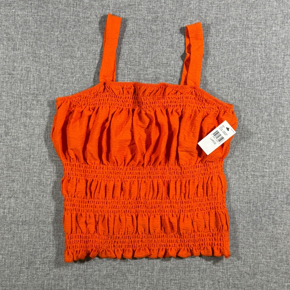 By & By Smocked Crop Top Womens Large Orange NWT Boho Cottagecore Summer Ruched